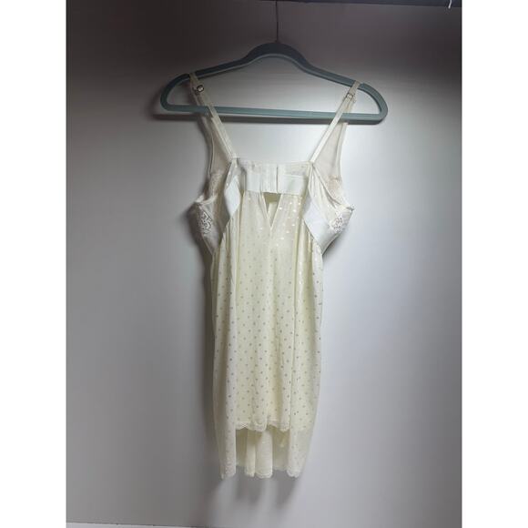 Women’s White Sheer Coquette Feminine Chemise Sz L Mini Slip Nightie Romantic - Picture 6 of 7